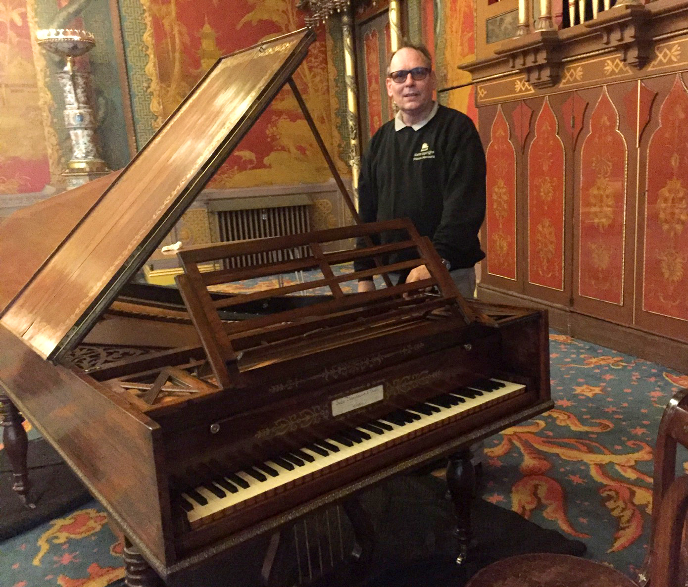 Chris at the Royal Pavilion with antique grand piano